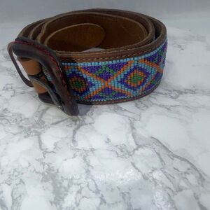 ROBERT GRAHAM Beaded Brown Leather Belt-44